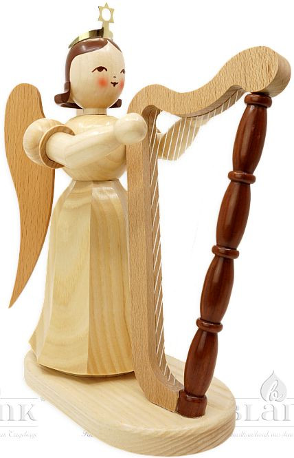 Langrockengel mit Harfe, 22 cm - natur