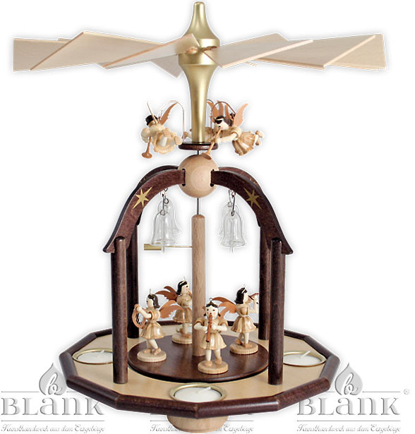 Pyramide mit 7 Engel und Glasglöckchen, für Teelichte Pyramide mit 7 Engel und Glasglöckchen, für Teelichte