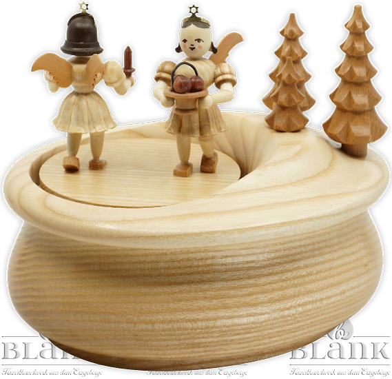 Spieldose mit 2 Gabenbringern, oval, natur Spieldose mit 2 Gabenbringern, oval, natur