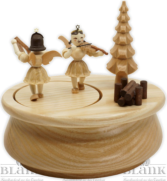 Spieldose mit 2 Engeln, oval, natur Spieldose mit 2 Engeln, oval, natur