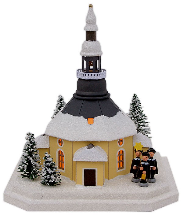Lichterhaus Seiffener Kirche mit Kurrende, 21 cm