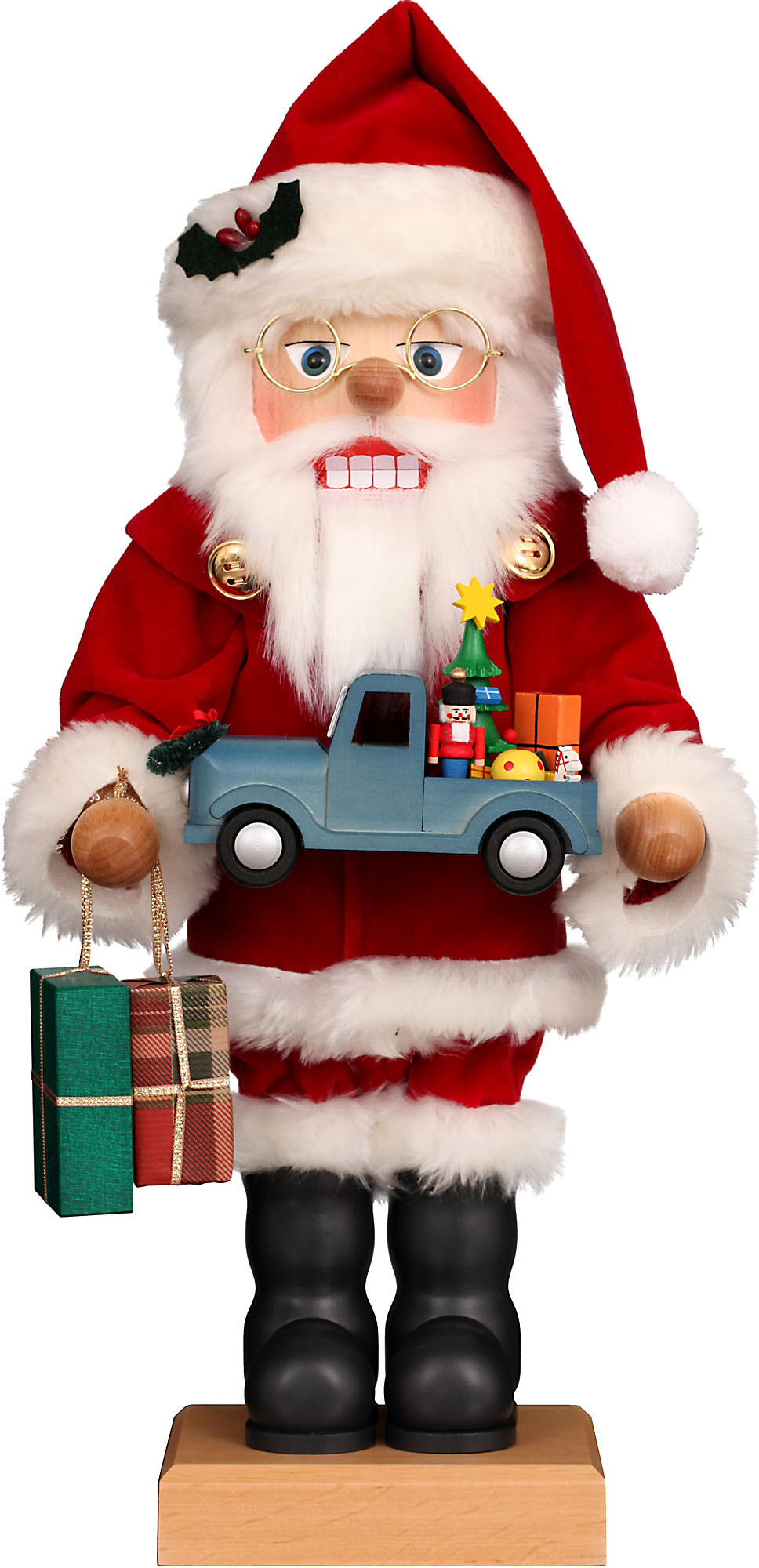 Nussknacker Weihnachtsmann mit Spielzeugauto