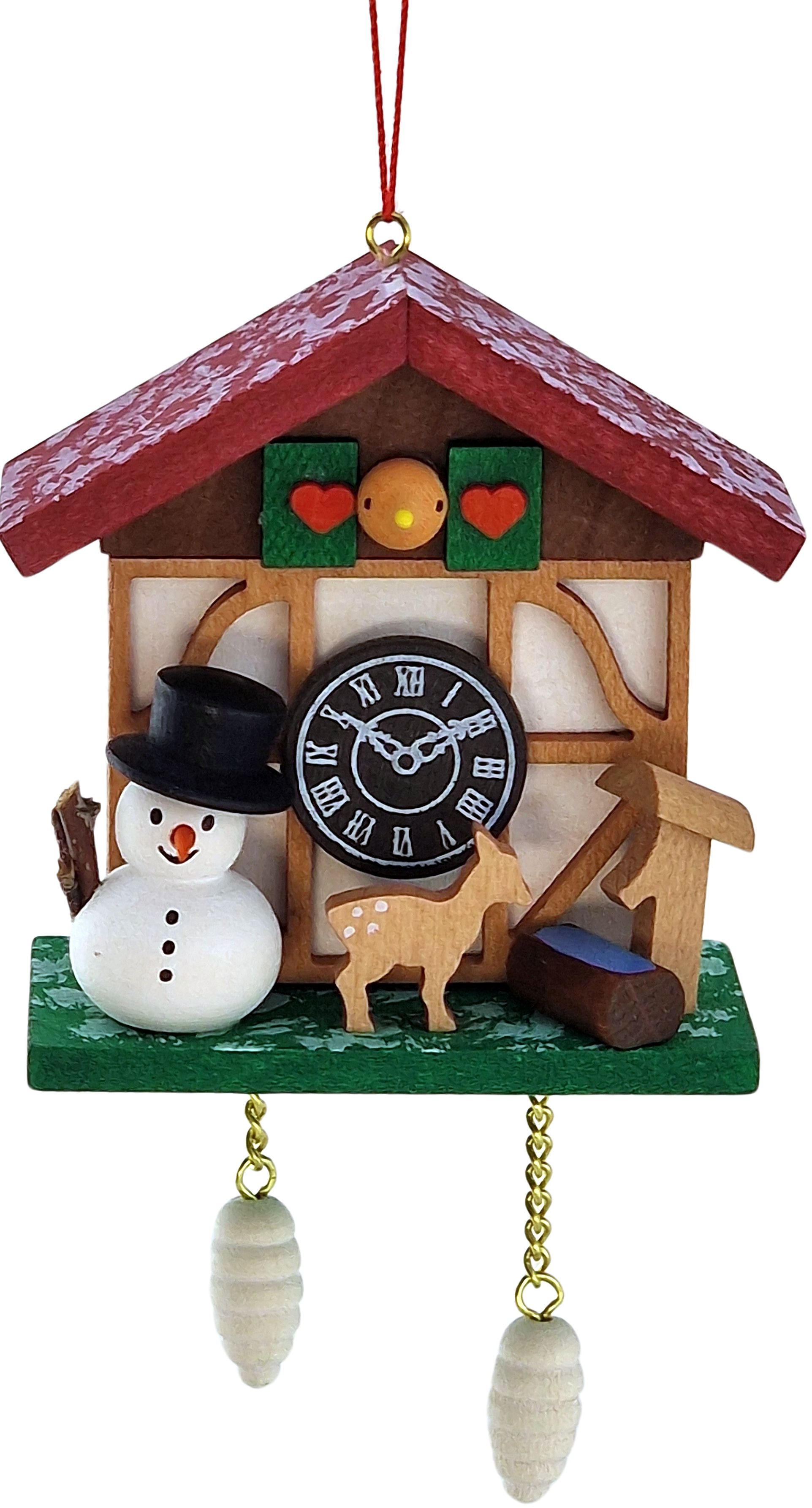 Baumbehang Kuckucksuhr Schneemann mit Brunnen