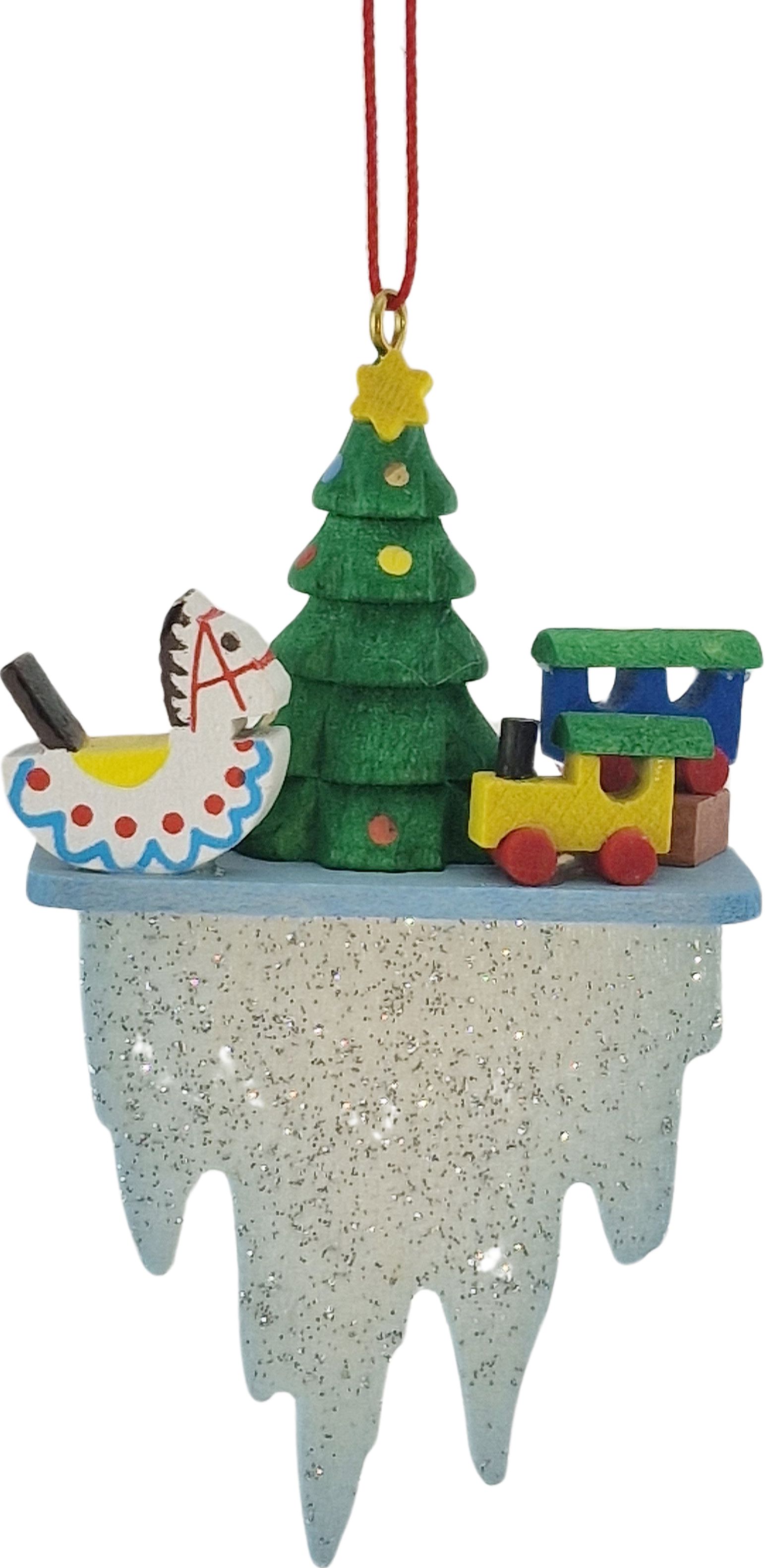 Baumbehang Baum mit Spielzeug auf Eiszapfen