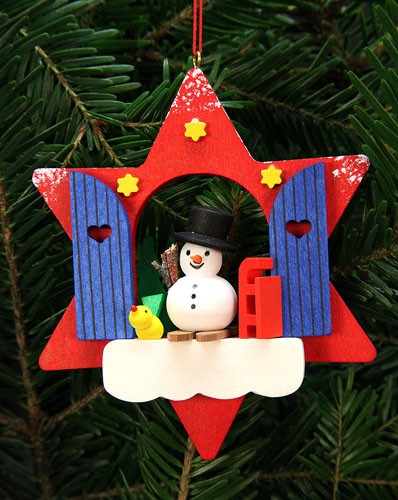 Baumbehang Sternfenster mit Schneemann Baumbehang Sternfenster mit Schneemann