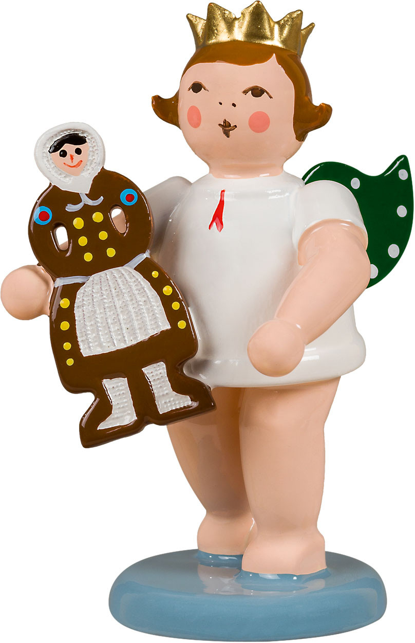 Engel mit Olbernhauer Marktfigur - Pfefferkuchenfrau, mit Krone