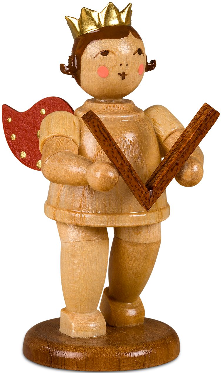Engel mit Holzklapper, mit Krone - natur