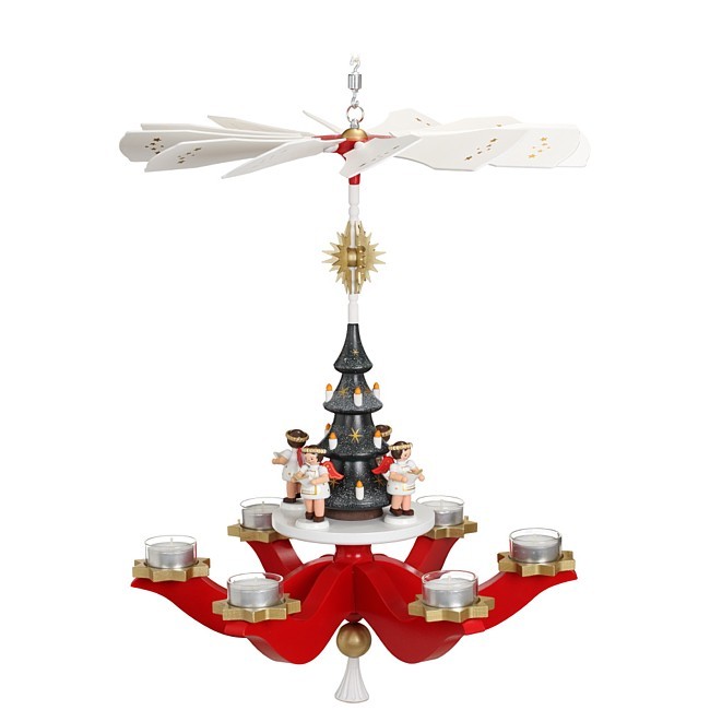 Hängepyramide mit Engeln, Rot, 6-armig Hängepyramide mit Engeln, Rot, 6-armig