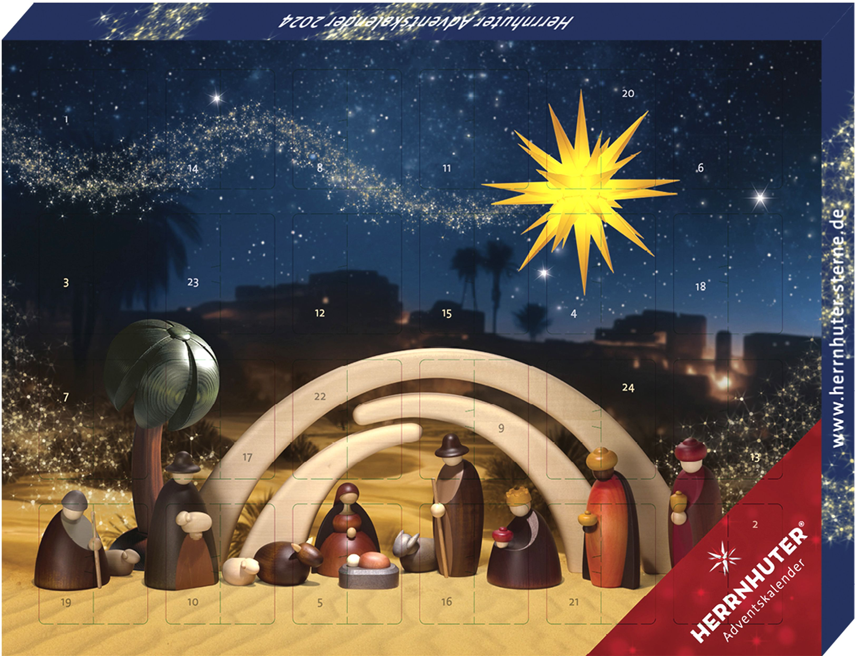 Adventskalender 2024 - Kleiner Herrnhuter Stern A1b rot/silber glitter