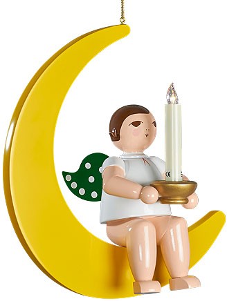 großer Engel auf Mond mit Tülle für Kerze oder Lumix-LED - hängend, ohne Krone großer Engel auf Mond mit Tülle für Kerze oder Lumix-LED - hängend, ohne Krone