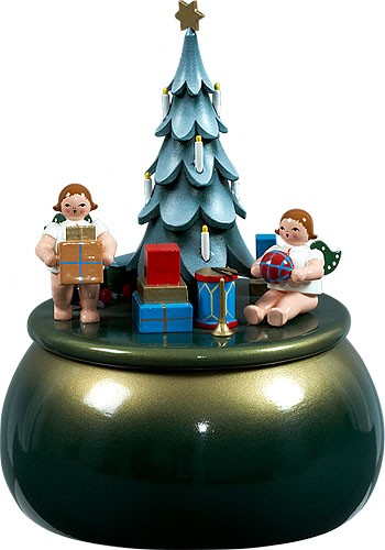 Spieldose - Engel am Weihnachtsbaum / grün-gold Spieldose - Engel am Weihnachtsbaum / grün-gold