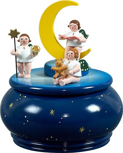 Spieldose - Engeltrio mit Mond / blau mit Sternen Spieldose - Engeltrio mit Mond / blau mit Sternen