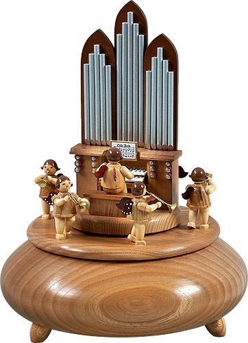 Spieldose - Orgel mit Engel / 6 Bläser / natur