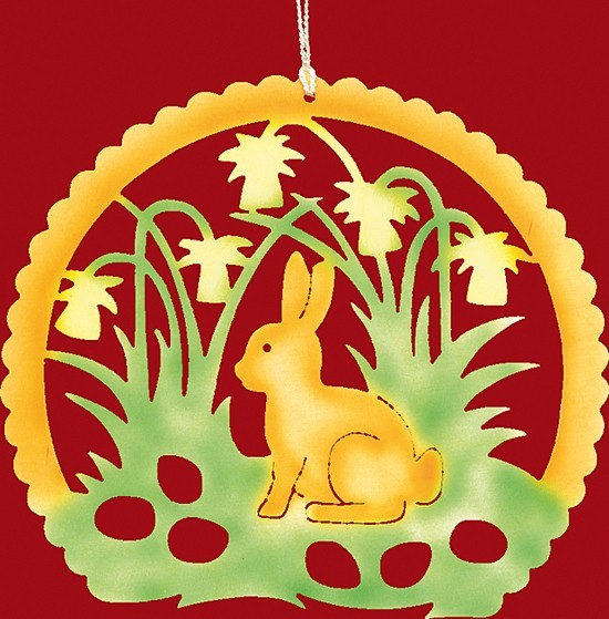 Fensterbild Ostern Häschen im Narzissenbeet - farbig