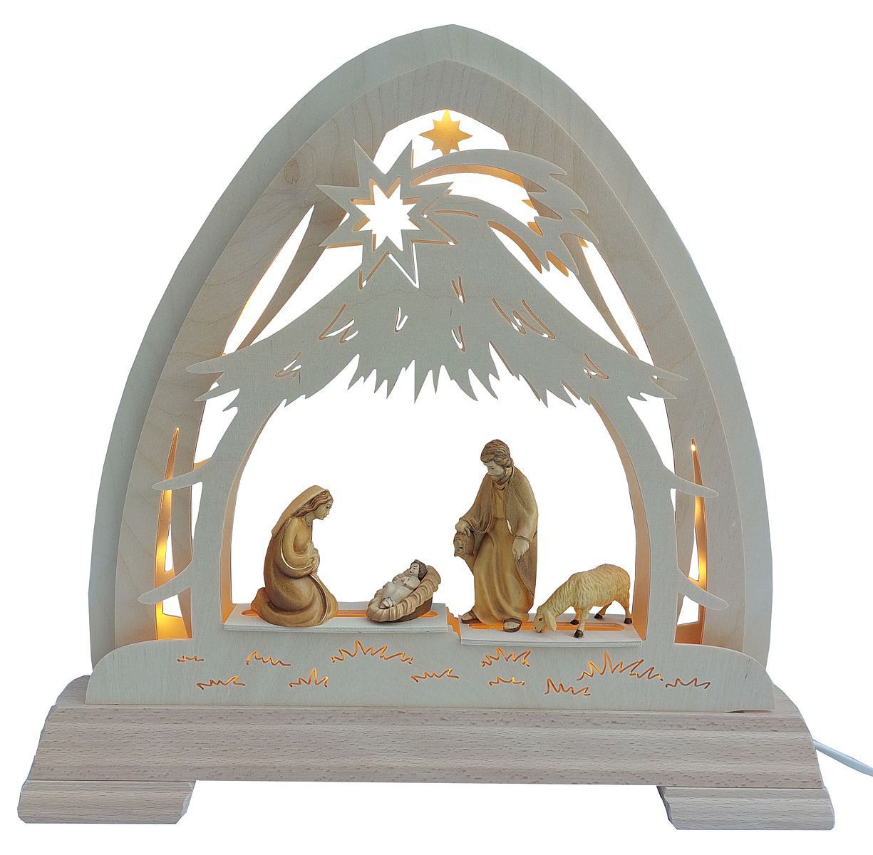 kleiner gotischer Bogen Stall modern mit Figuren gebeitzt LED-Band