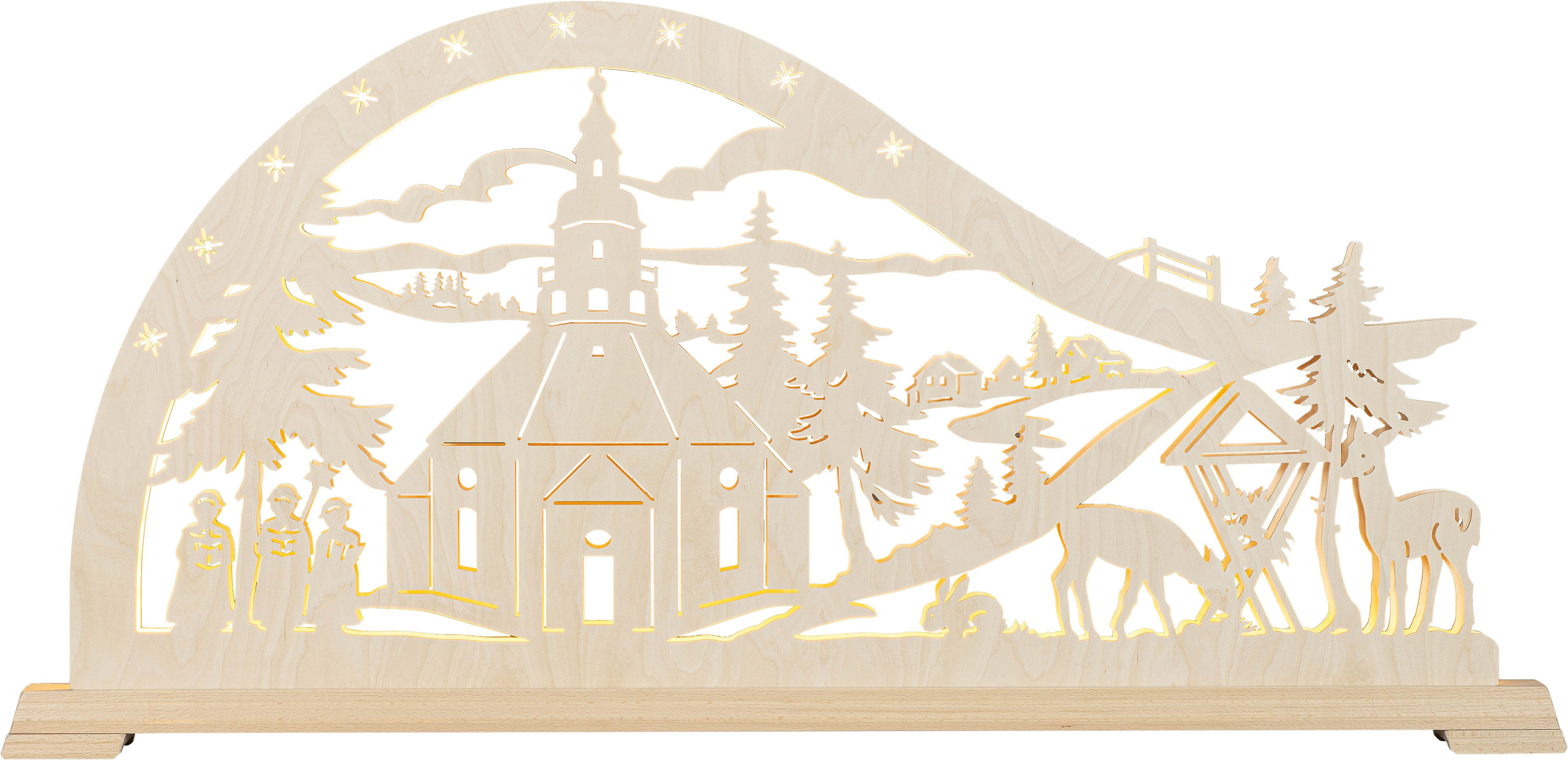 LED Bogen Seiffener Kirche mit Kurrendefiguren