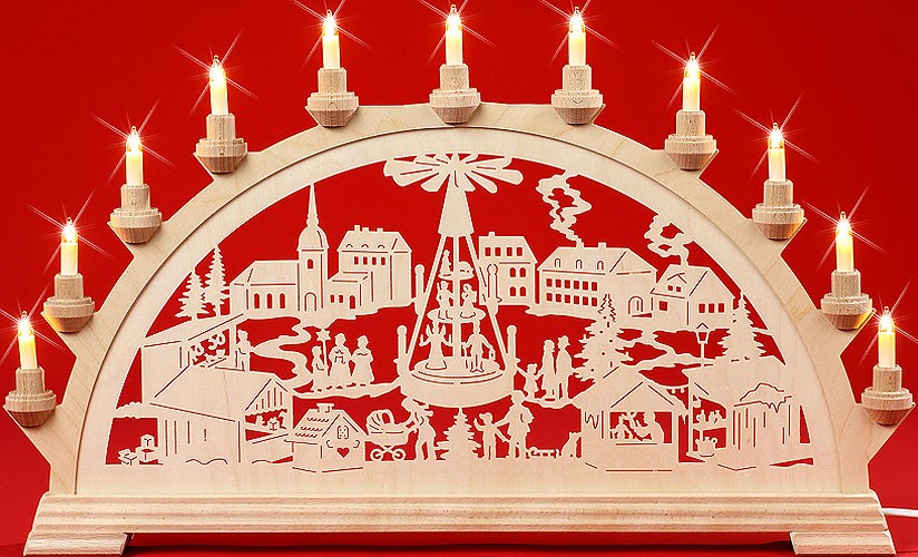 Schwibbogen Weihnachtsmarkt mit Pyramide Schwibbogen Weihnachtsmarkt mit Pyramide