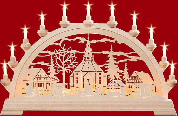 elektr. Schwibbogen, doppelt Seiffener Kirche + Zaun Weihnachtsmarkt elektr. Schwibbogen, doppelt Seiffener Kirche + Zaun Weihnachtsmarkt