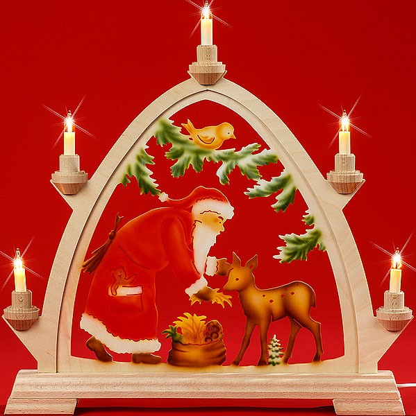 Kleiner gotischer elektr. Bogen, Weihnachtsmann mit Reh - farbig 