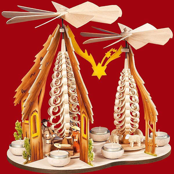 Teelichtpyramide Christgeburt - farbig Teelichtpyramide Christgeburt - farbig