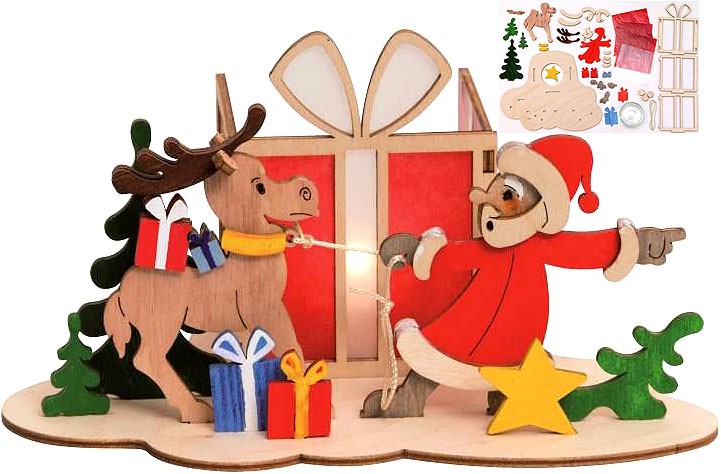 Bastelset Teelichthalter Weihnachtsmann mit Elch
