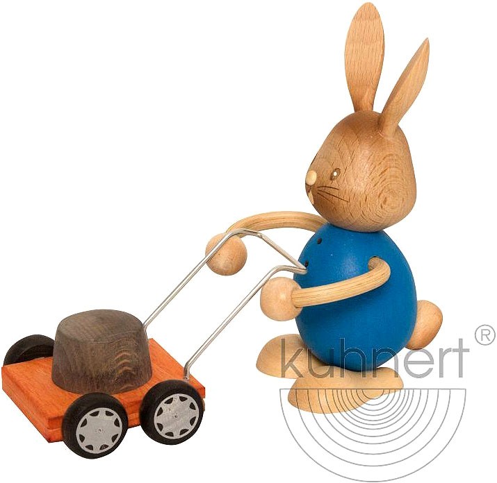Stupsi Hase mit Rasenmäher Stupsi Hase mit Rasenmäher