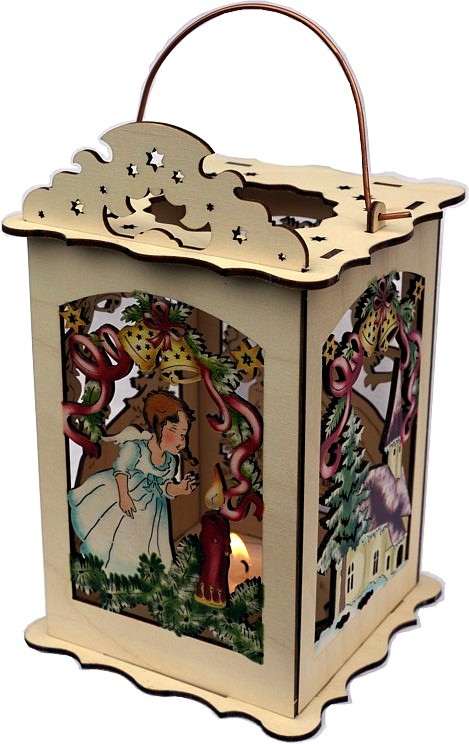 Weihnachtslaterne für Teelicht - Kirche und Engel Weihnachtslaterne für Teelicht - Kirche und Engel
