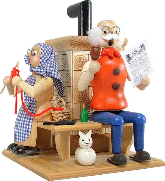 Räuchermann Oma und Opa am Ofen / Natur