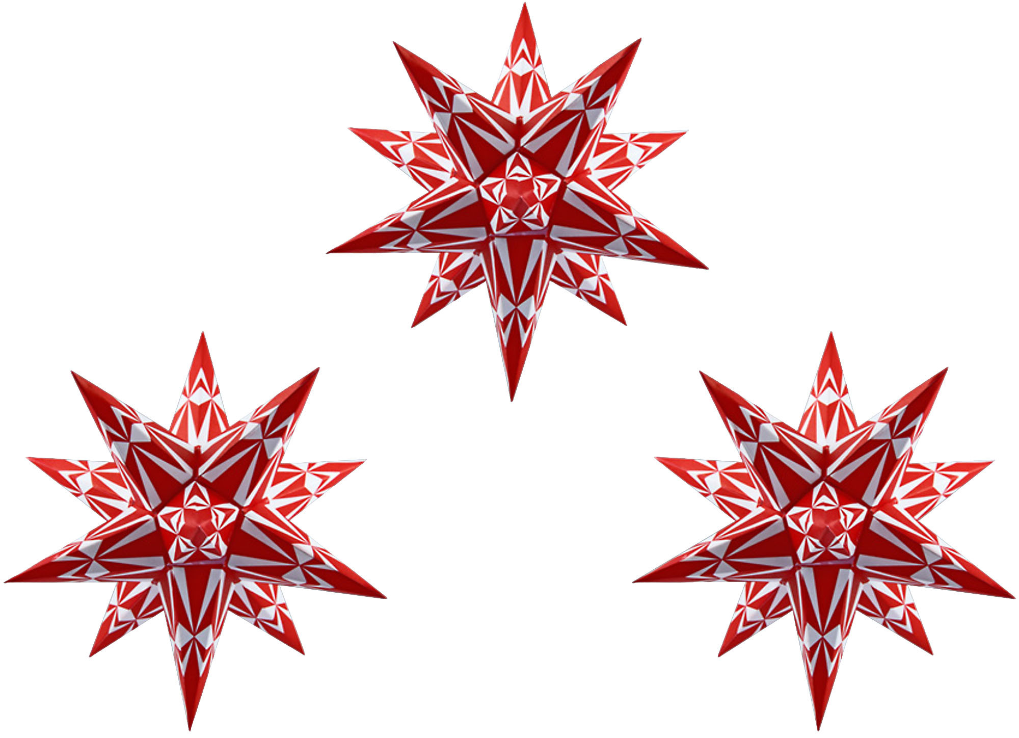 3er-Set Adventsstern rot-weiße Ornamente