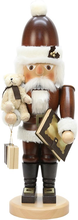 Nußknacker Weihnachtsmann mit Teddy Natur