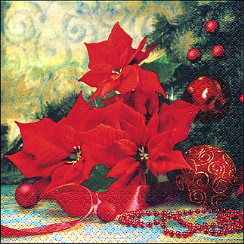 Servietten, Poinsettia with Tree 