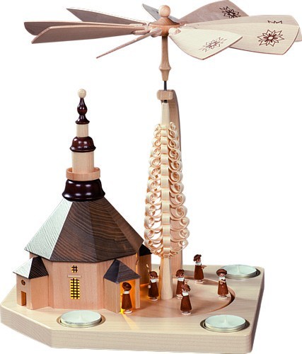 Pyramide Seiffener Kirche mit Kurrendezug, natur Pyramide Seiffener Kirche mit Kurrendezug, natur