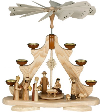 Teelichtpyramide - Christi Geburt, naturfarben Teelichtpyramide - Christi Geburt, naturfarben