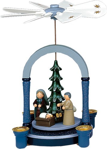 Weihnachtspyramide Christi Geburt, blau/grau