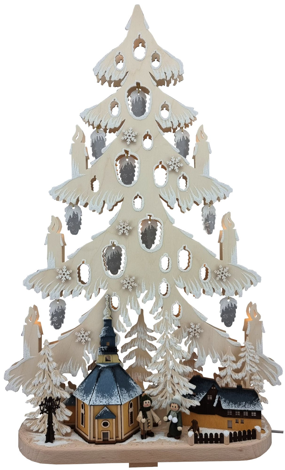 3D-Schwibbogen Tanne groß, Seiffener Kirche, Zapfen aus Plexiglas