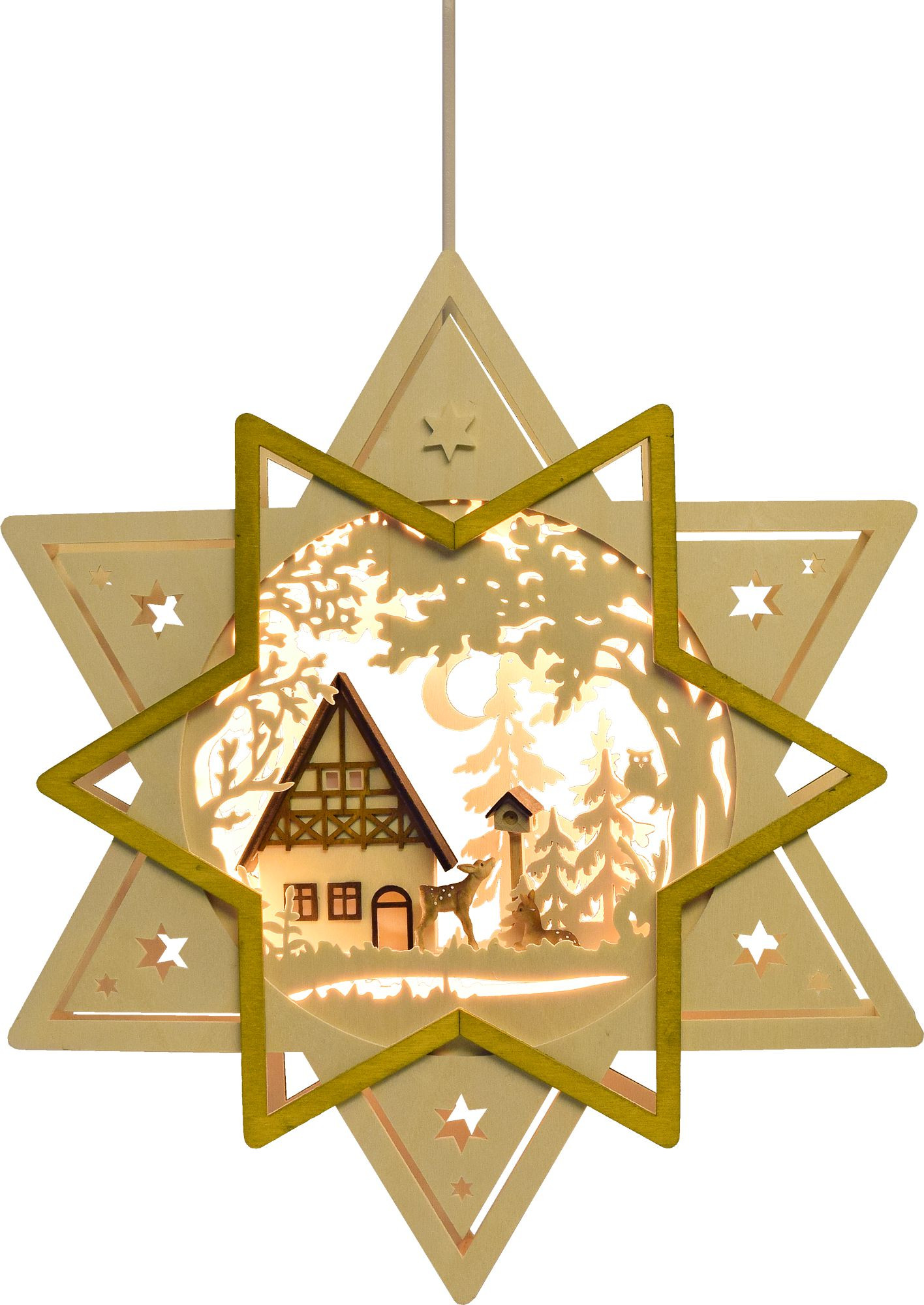 Fensterbild, beleuchtet, Stern mit Haus