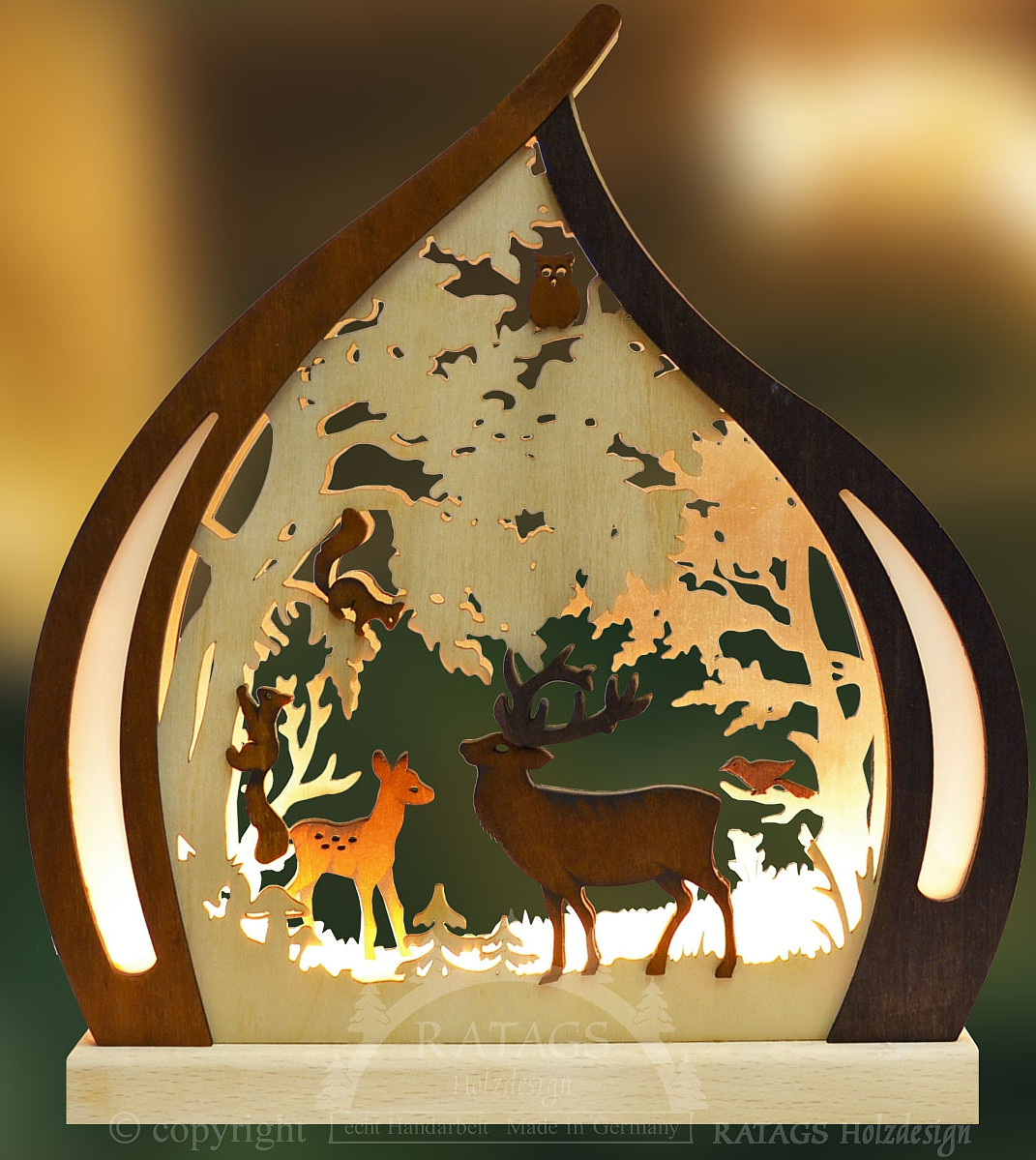 Romantikleuchte Rehe im Wald, handbemalt