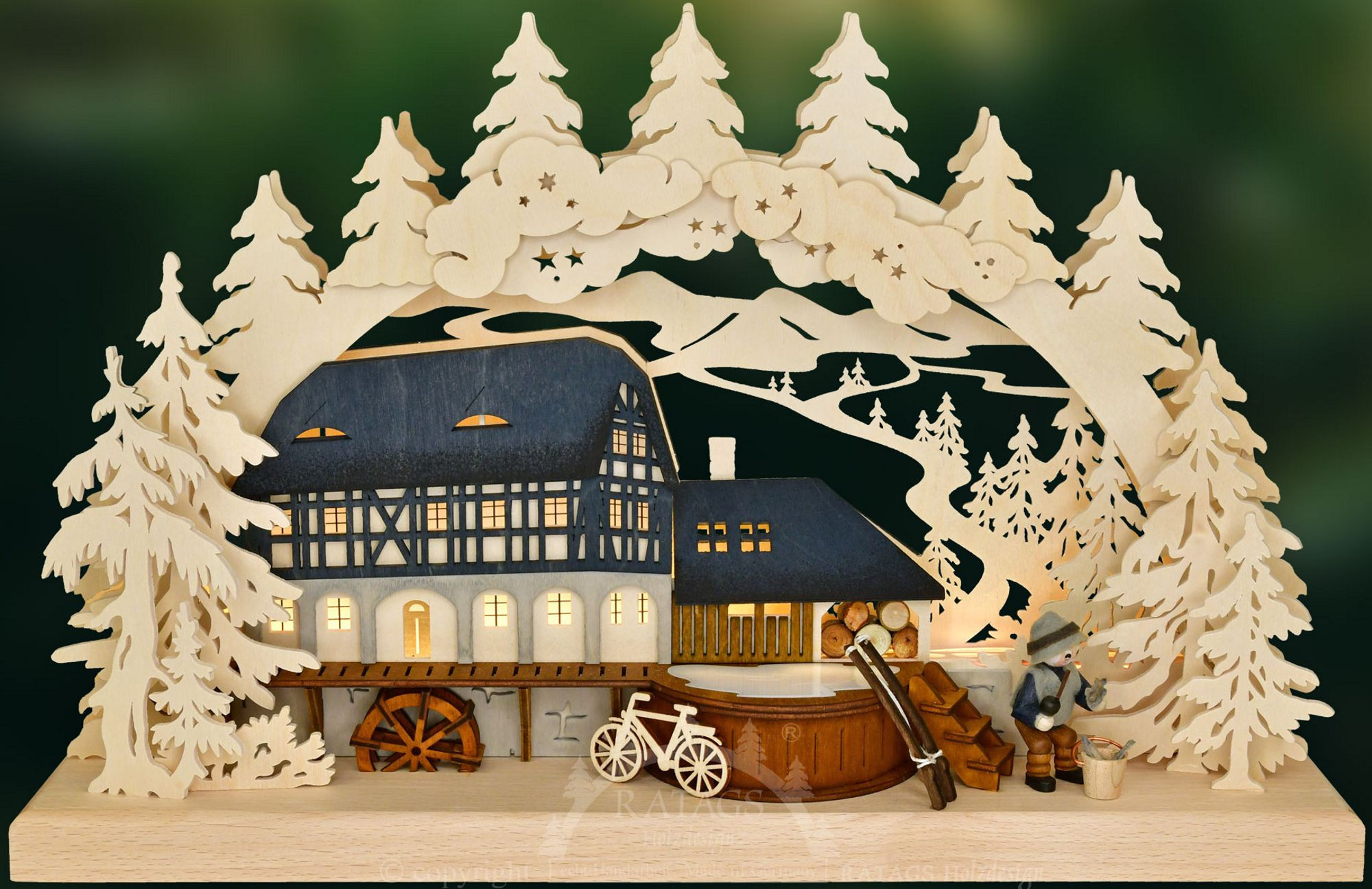3D-LED-Schwibbogen - kleine Mühle mit Eisangler 3D-LED-Schwibbogen - kleine Mühle mit Eisangler