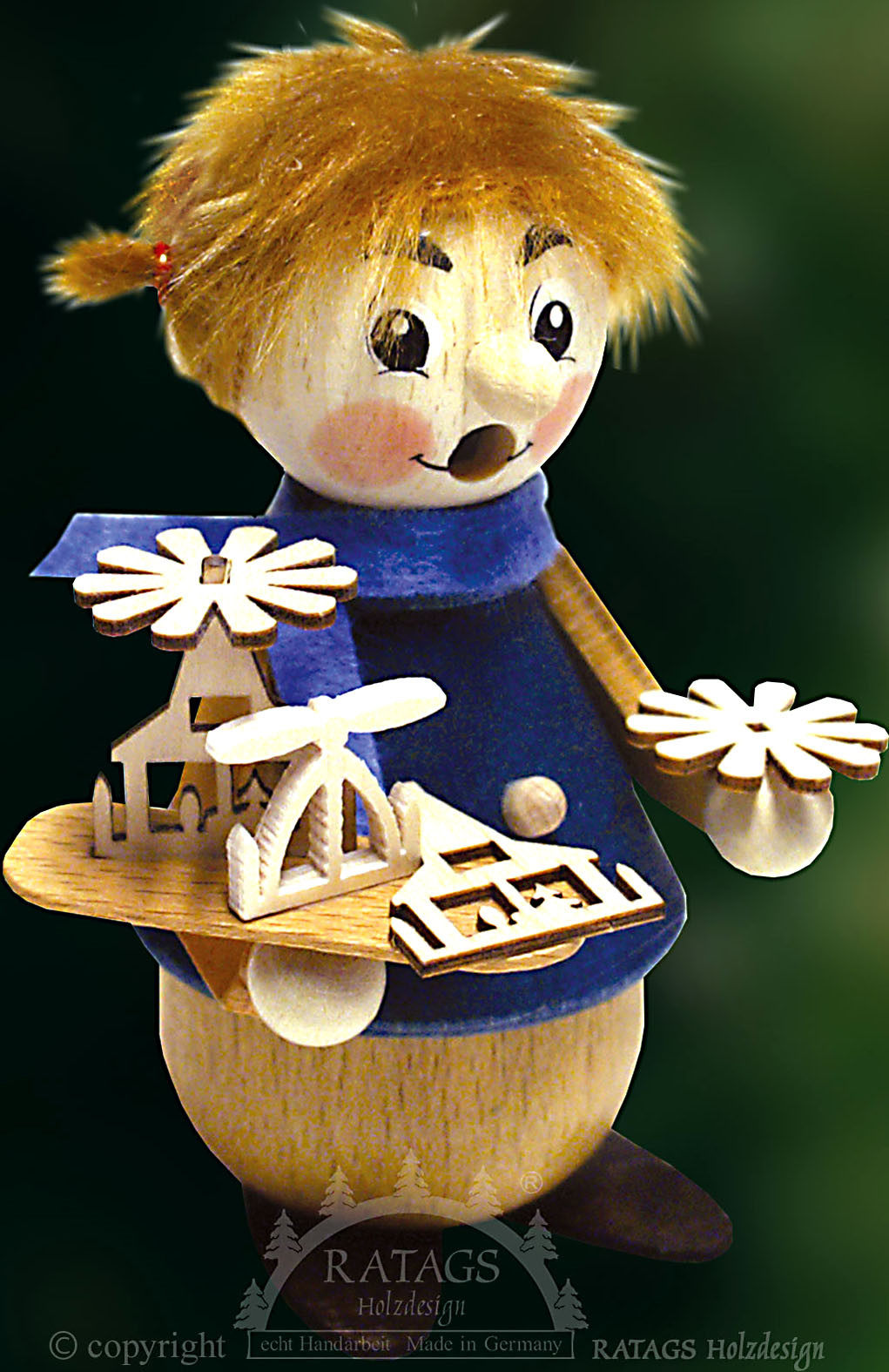 Räuchermann Kurzlatscher - Erzgebirgsmädchen mit Pyramide