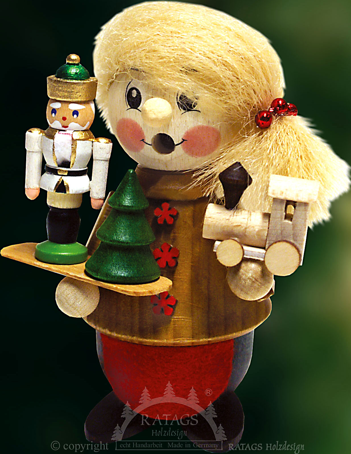 Räuchermann Kurzlatscher - Erzgebirgsmädchen mit Spielzeug