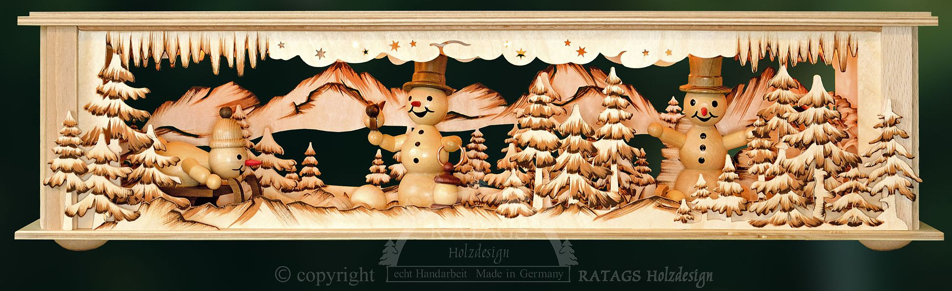 Raumleuchte Schneemänner, handgemalt braun, klein