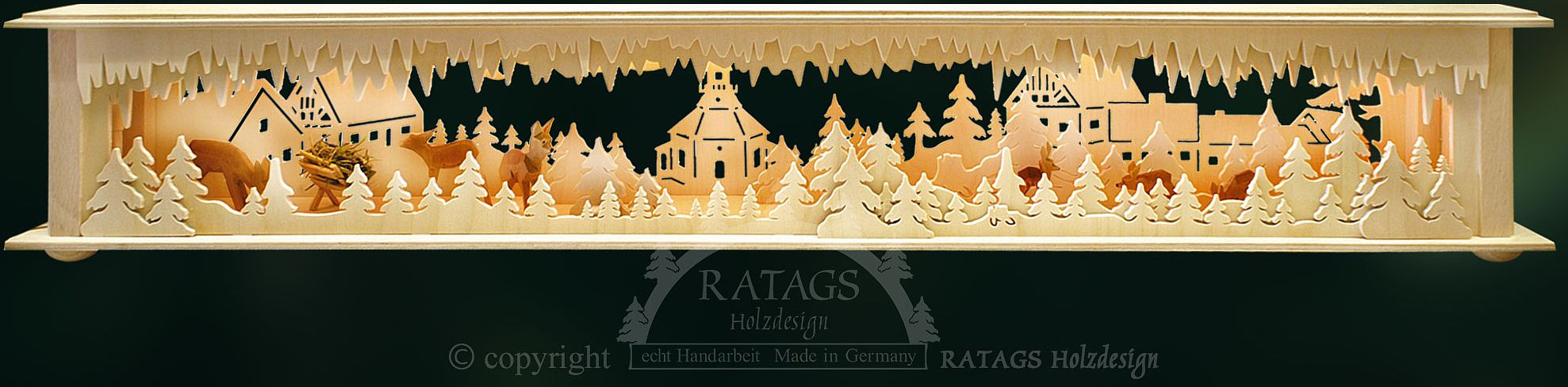 Raumleuchte Wald Seiffen, Rehe undKrippe, groß Raumleuchte Wald Seiffen, Rehe undKrippe, groß