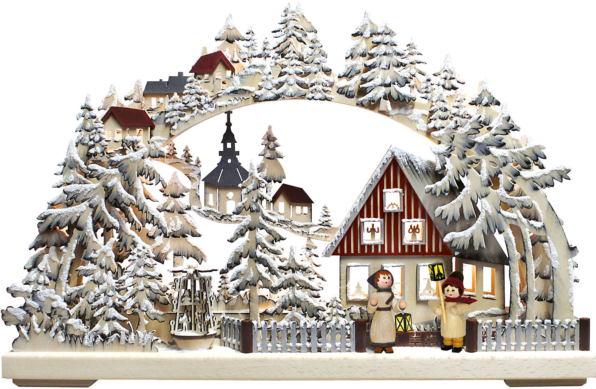 3D-Schwibbogen Laternenschein, handgemalt, grau, klein, Raureif