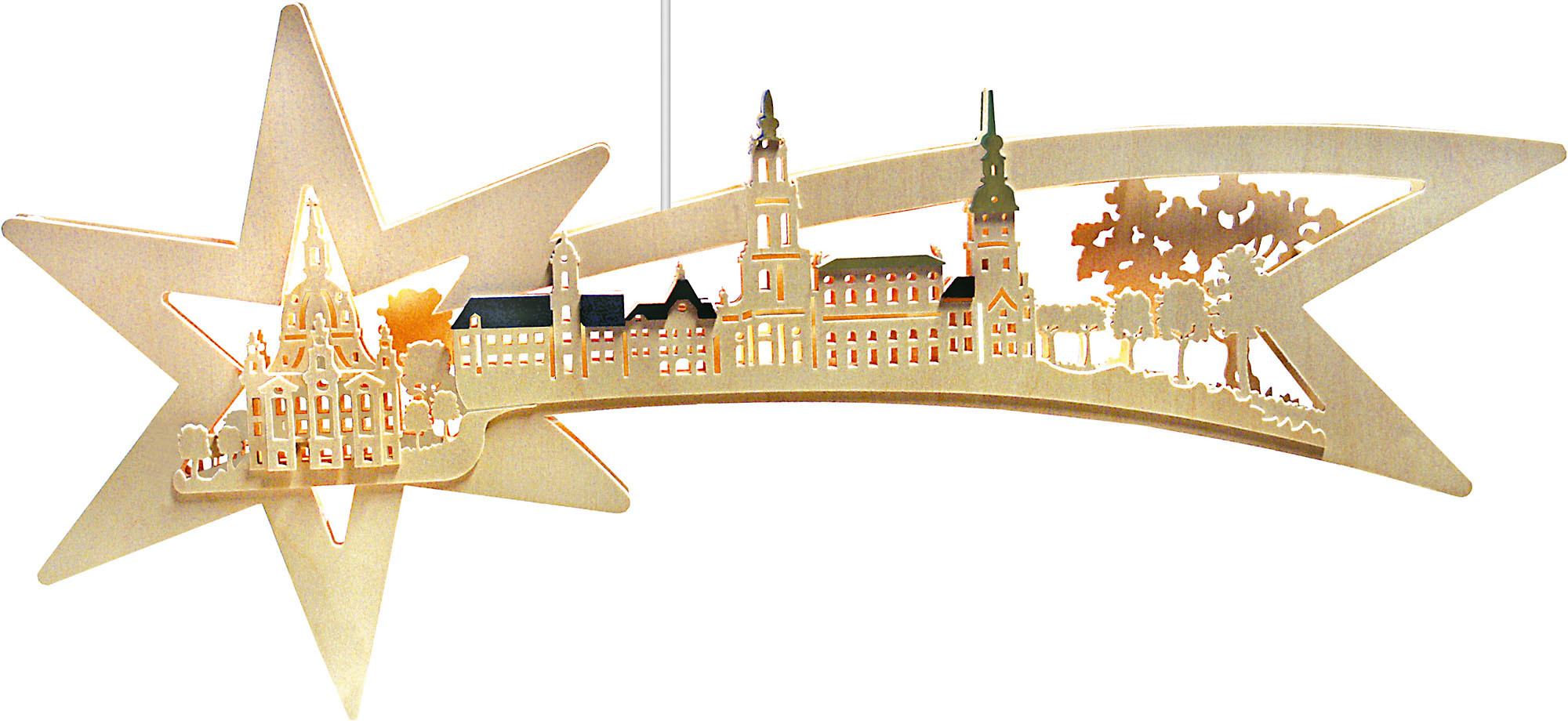 Beleuchtetes Fensterbild Sternschweif, Dresden, farbige Dächer, LED