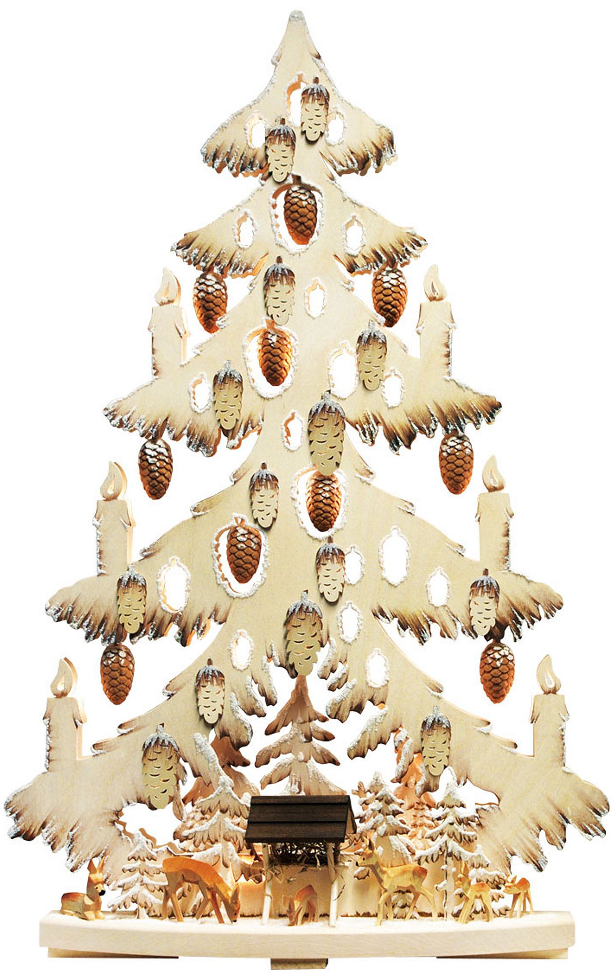 3D Schwibbogen Tanne geschnitzte Zapfen, Futterstelle, braun, gross, Raureif 3D Schwibbogen Tanne geschnitzte Zapfen, Futterstelle, braun, gross, Raureif
