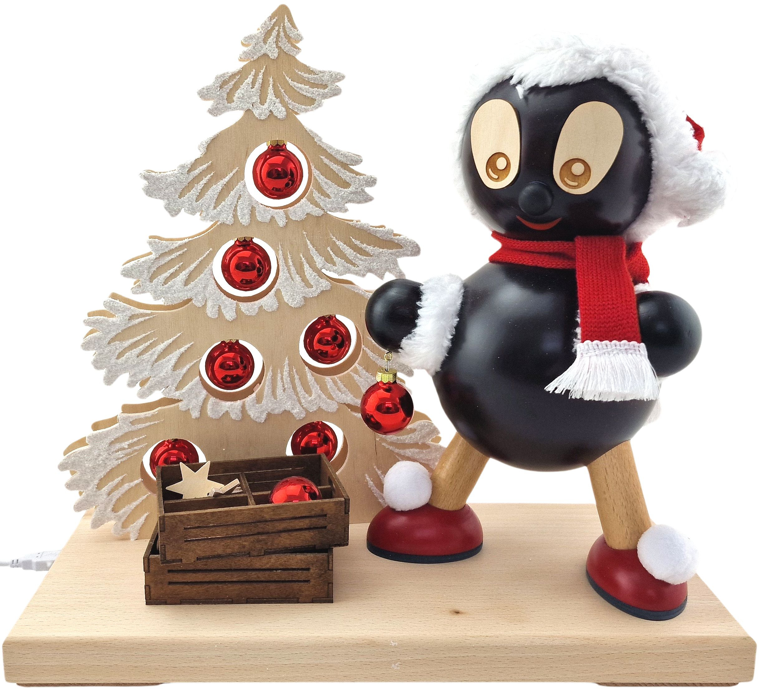 Tanne mit Raureif, Pitti Weihnachtslicht, gross, rote Kugeln
