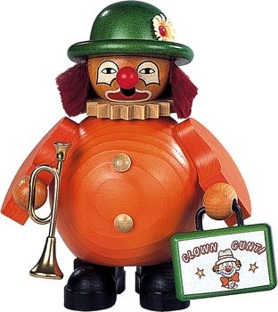 Räuchermann kleiner Clown mit Trompete und Koffer, Räuchermann kleiner Clown mit Trompete und Koffer,