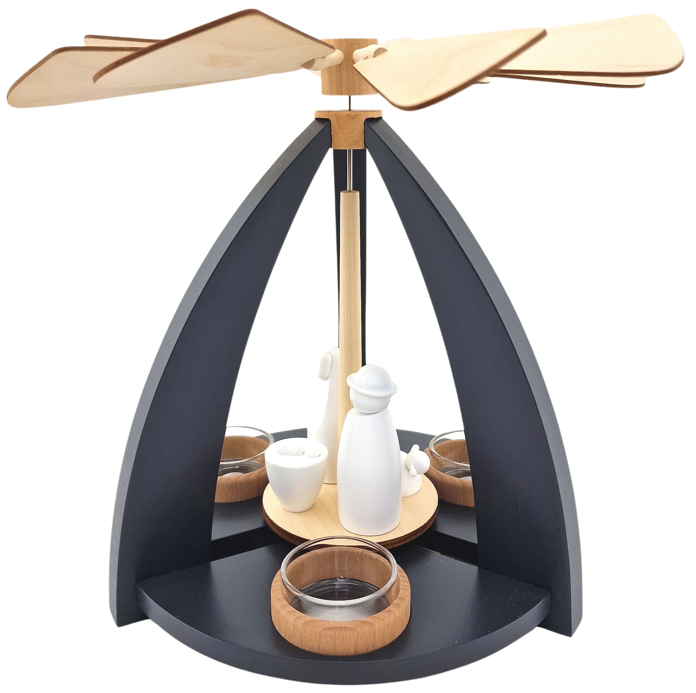 Pyramide modernes Design anthrazitgrau mit weißen Krippefiguren