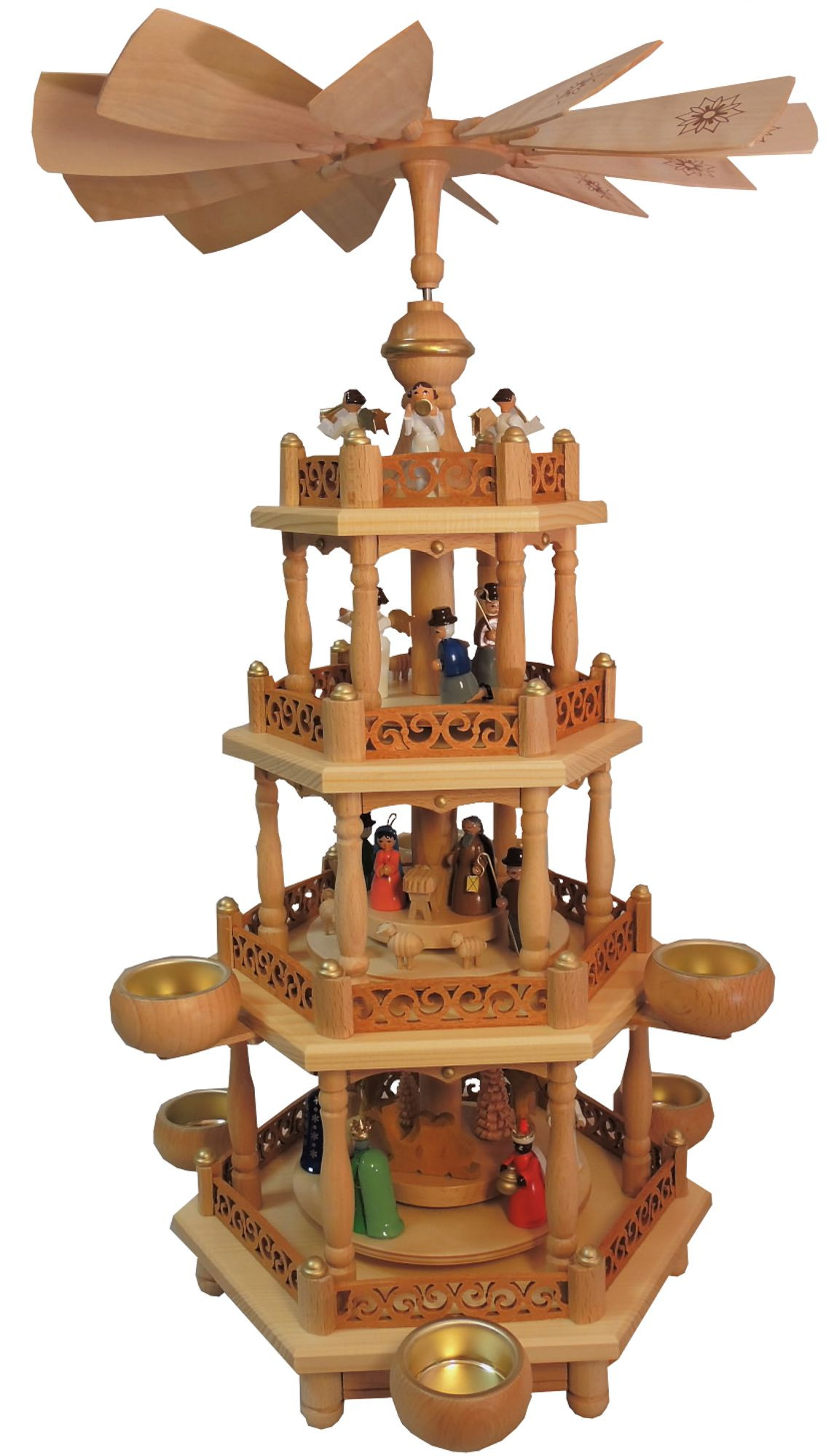 Teelichtpyramide Christi Geburt bunt 3-st. für Teelichte