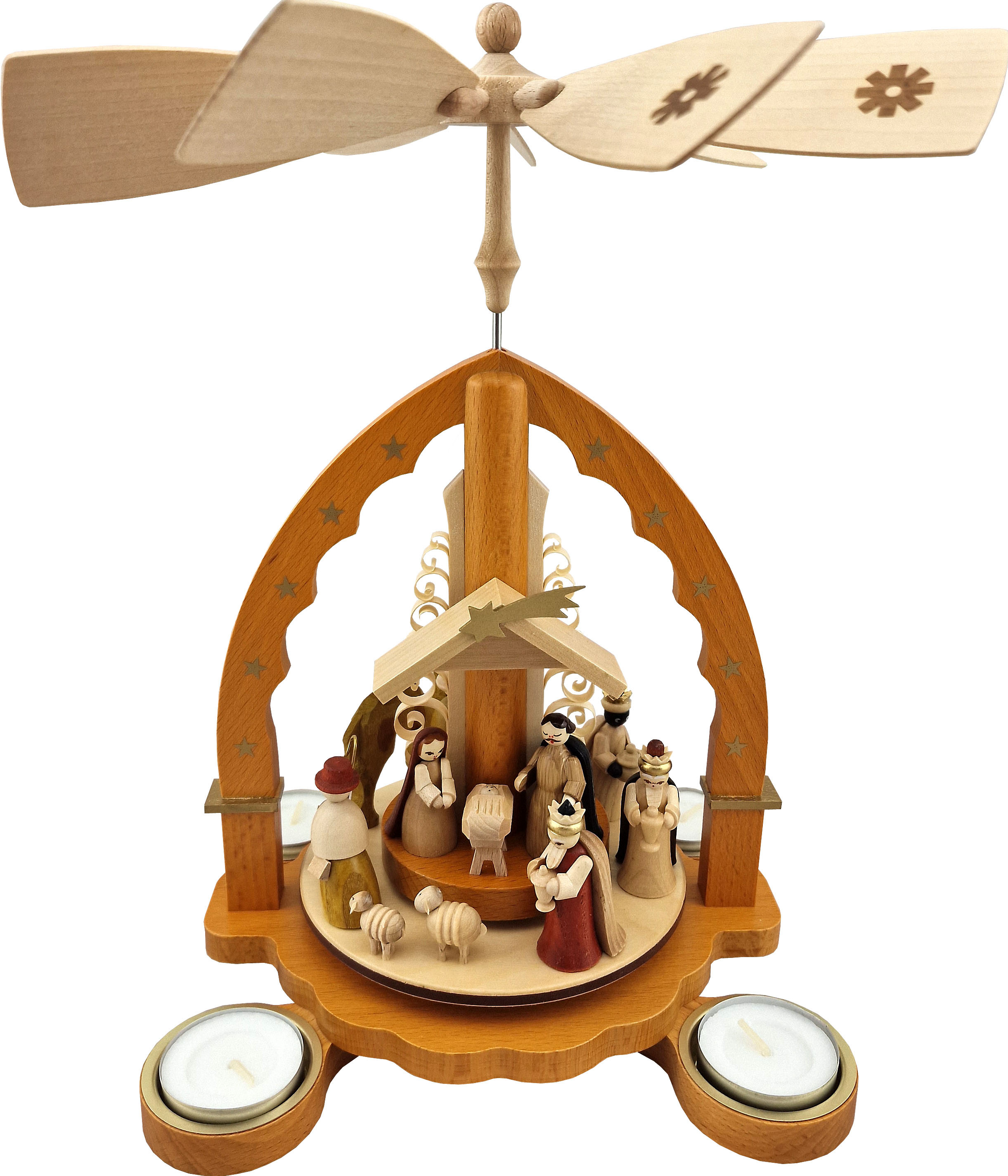 Teelichtpyramide Christi Geburt, natur, für Teelichte Teelichtpyramide Christi Geburt, natur, für Teelichte